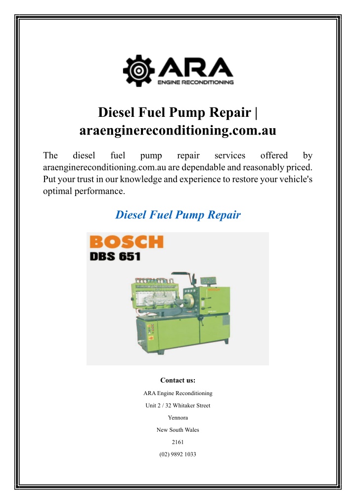 diesel fuel pump repair araenginereconditioning