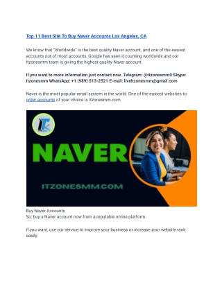 Top 11 Best Site To Buy Naver Accounts Los Angeles, CA