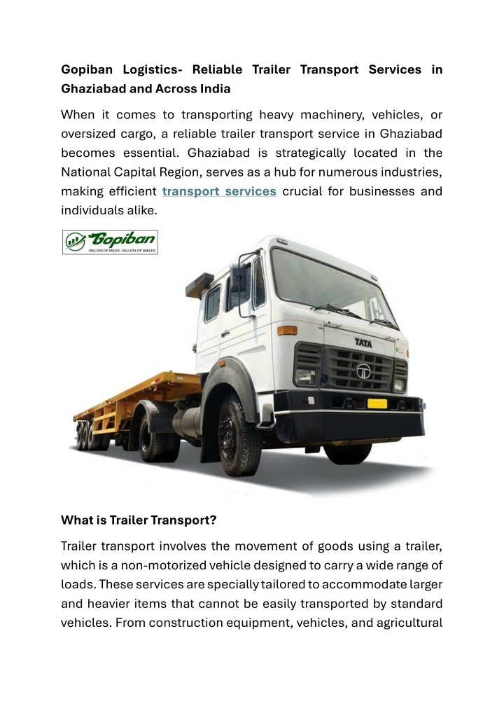 gopiban logistics reliable trailer transport