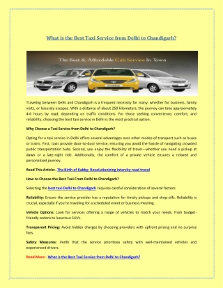 What is the Best Taxi Service from Delhi to Chandigarh?