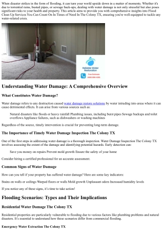 “Flood Clean Up Services You Can Count On In Times of Need In The Colony TX”
