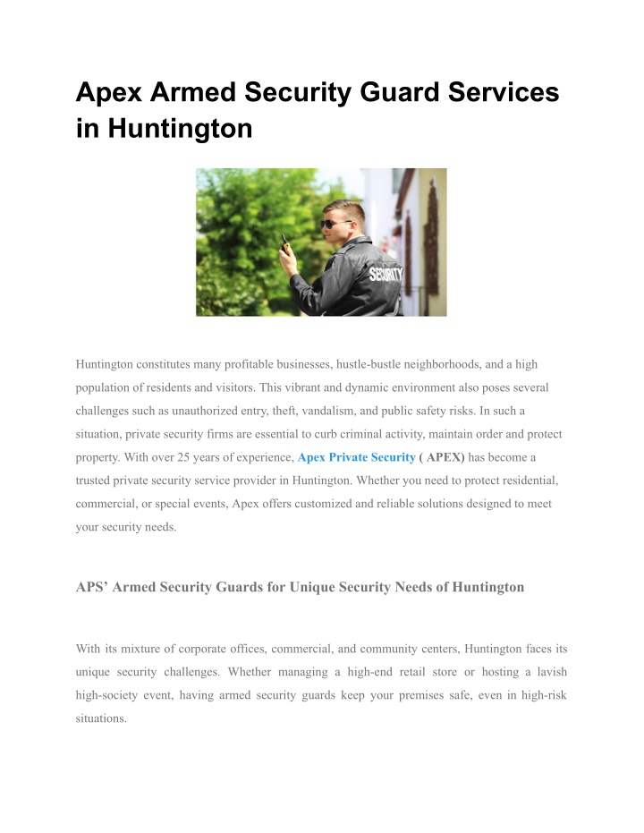 apex armed security guard services in huntington