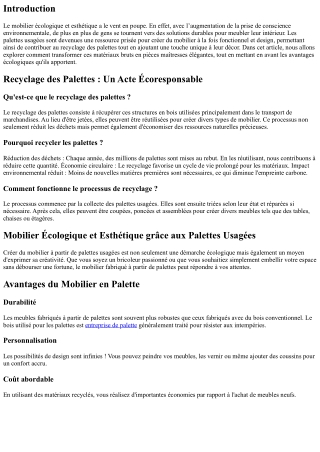 “Mobilier Écologique et Esthétique grâce aux Palettes Usagées”