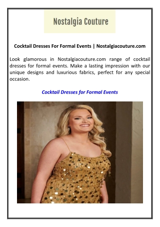 Cocktail Dresses For Formal Events  Nostalgiacouture.com