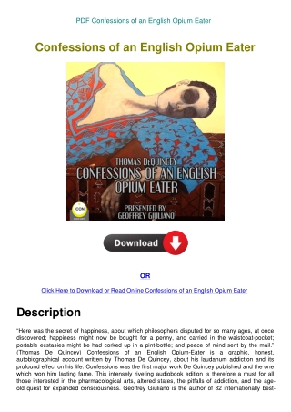 PDF Confessions of an English Opium Eater