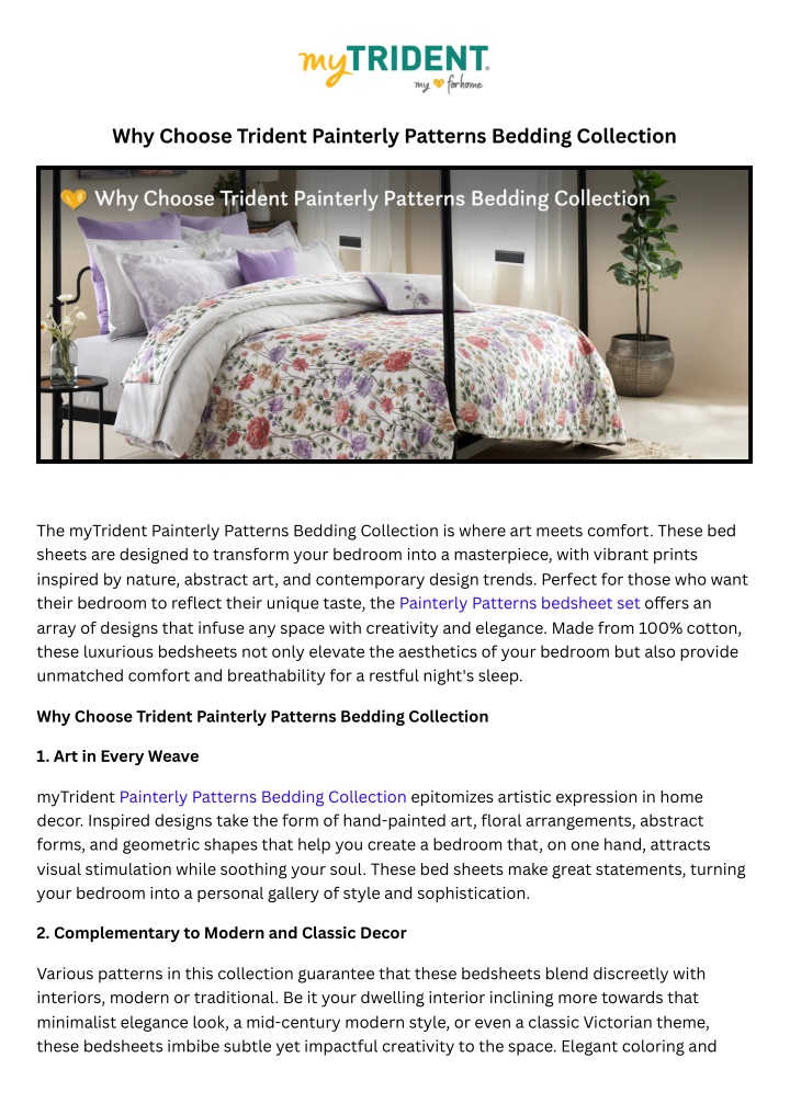 why choose trident painterly patterns bedding