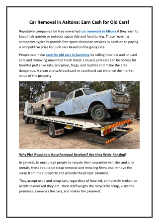 Car Removal in Aaltona Earn Cash for Old Cars!