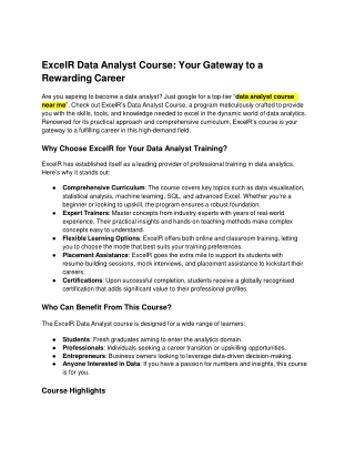 excelr data analyst course your gateway