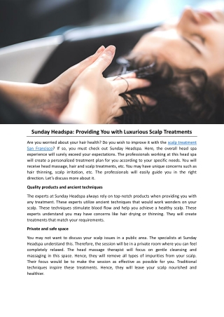 Sunday Headspa Providing You with Luxurious Scalp Treatments