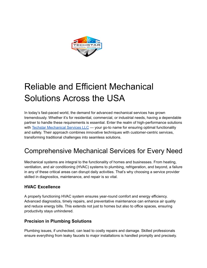 reliable and efficient mechanical solutions