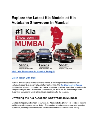 Explore the Latest Kia Models at Kia Autobahn Showroom in Mumbai