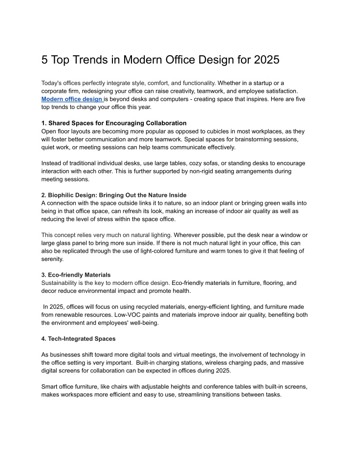 5 top trends in modern office design for 2025