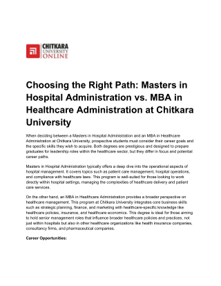 Choosing  Masters in Hospital Administration vs. MBA in Healthcare at chitkara