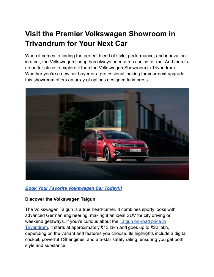 visit the premier volkswagen showroom