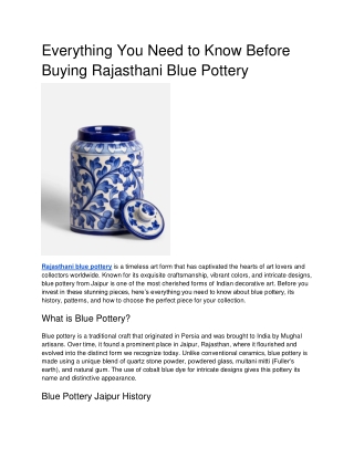 Everything You Need to Know Before Buying Rajasthani Blue Pottery