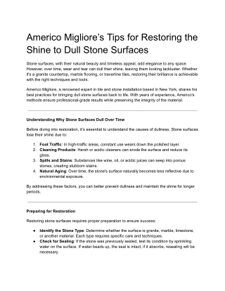 Americo Migliore’s Tips for Restoring the Shine to Dull Stone Surfaces