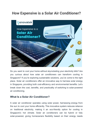 How Expensive is a Solar Air Conditioner?