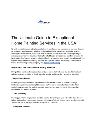 The Ultimate Guide to Exceptional Home Painting Services in the USA