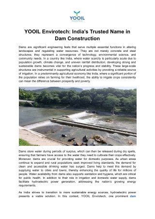 YOOIL Envirotech: India’s Trusted Name in Dam Construction