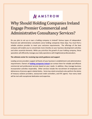 Why Should Holding Companies Ireland Engage Premier Commercial and Administrative Consultancy Services