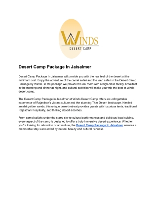 Desert Camp Package In Jaisalmer