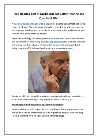 Free Hearing Test in Melbourne for Better Hearing and Quality of Life