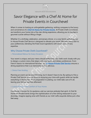 Savor Elegance with a Chef At Home for Private Events in Courchevel