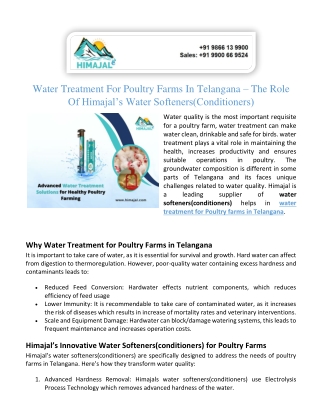 Water Treatment for Poultry Farms in Telangana - The Role of Himajals Water Soft