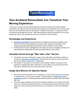How Auckland Removalists Can Transform Your Moving Experience