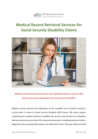 Medical Record Retrieval Services for Social Security Disability Claims