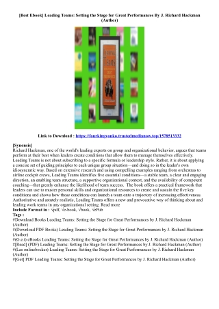 (View PDF) Leading Teams: Setting the Stage for Great Performances By J. Richard