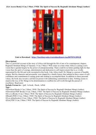 [View Book] I Can, I Must, I Will: The Spirit of Success By Reginald Abraham Men