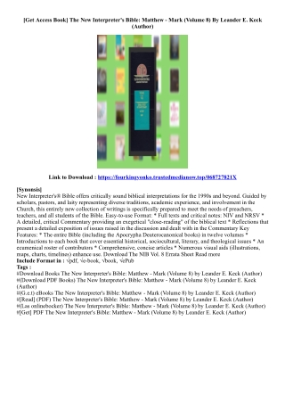 (Download) The New Interpreter's Bible: Matthew - Mark (Volume 8) By Leander E.