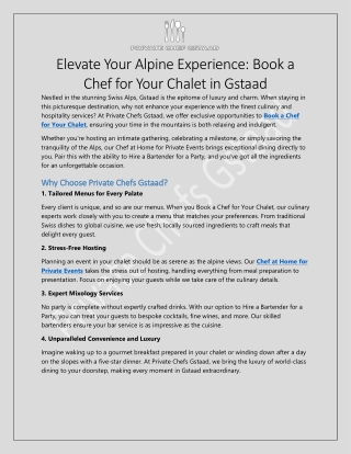 Elevate Your Alpine Experience: Book a Chef for Your Chalet in Gstaad