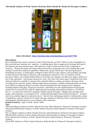 [View Book] Analytics at Work: Smarter Decisions, Better Results By Thomas H. Da