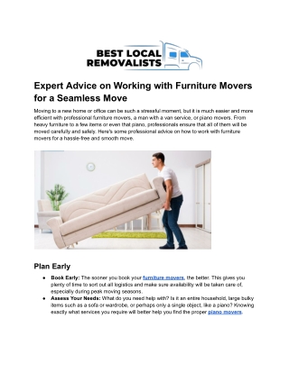 Expert Advice on Working with Furniture Movers for a Seamless Move