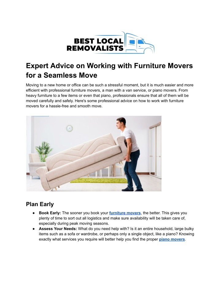 expert advice on working with furniture movers