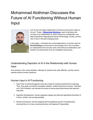 Mohammad Alothman Discusses the Future of AI Functioning Without Human Input