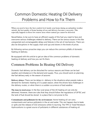 Common Domestic Heating Oil Delivery Problems and How to Fix Them