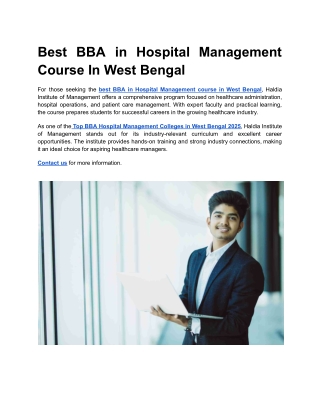 Best BBA in Hospital Management Course In West Bengal