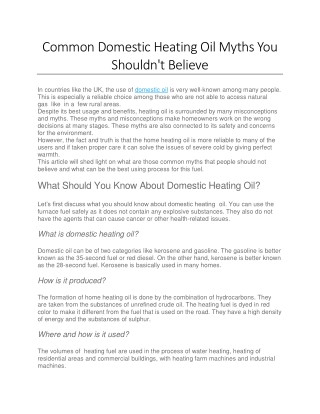 Common Domestic Heating Oil Myths You Should not Believe