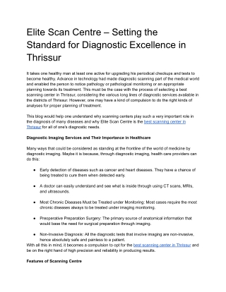 Elite Scan Centre – Setting the Standard for Diagnostic Excellence in Thrissur