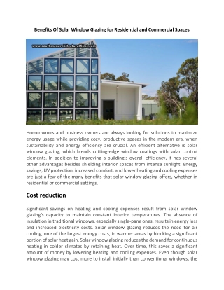 Benefits Of Solar Window Glazing For Residential And Commercial Spaces