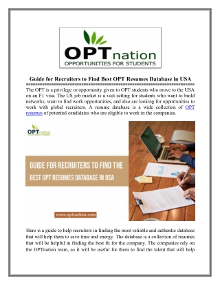 guide for recruiters to find best opt resumes