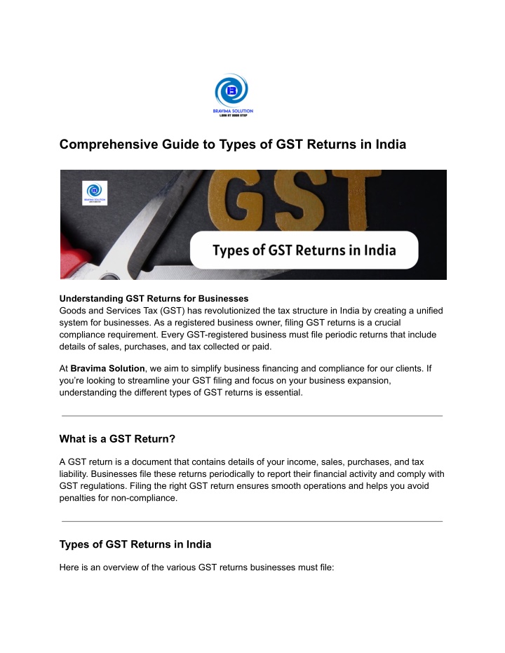 comprehensive guide to types of gst returns