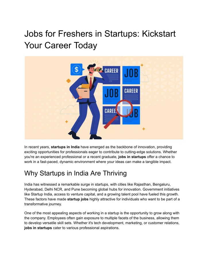 jobs for freshers in startups kickstart your