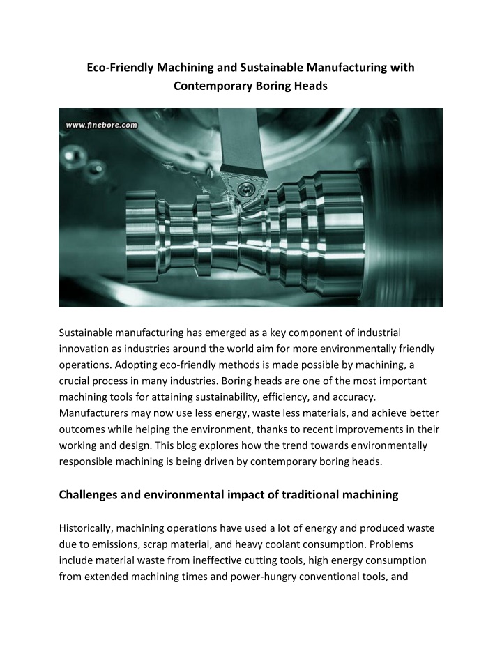 eco friendly machining and sustainable