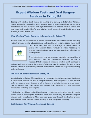 Expert Wisdom Teeth and Oral Surgery Services in Exton, PA