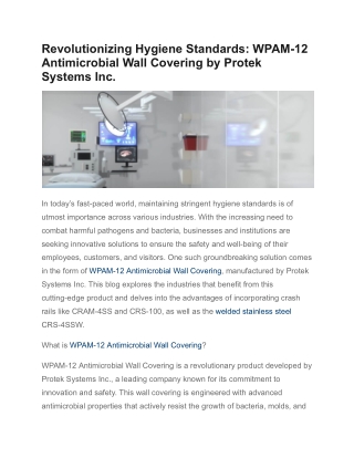 Revolutionizing Hygiene Standards WPAM-12 Antimicrobial Wall Covering by Protek Systems Inc.