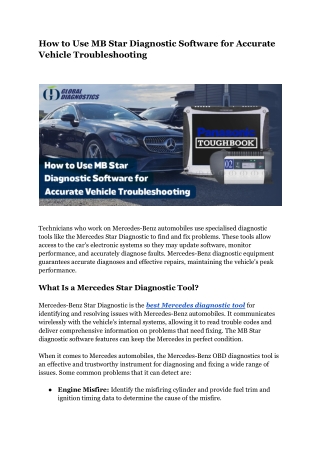 How to Use MB Star Diagnostic Software for Vehicle Troubleshooting — Global Diag